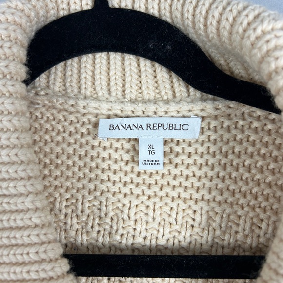 BANANA REPUBIC Cotton-Wool Cardigan Chunky Knit Cream Size XL Like new Fisherman - Picture 4 of 6
